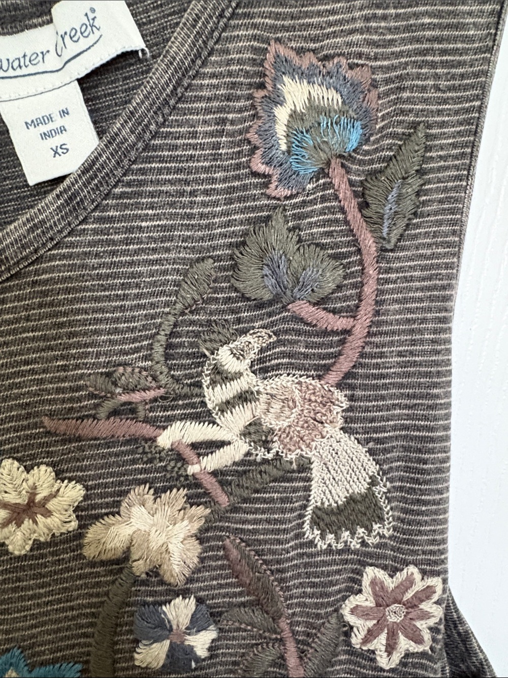 Coldwater Creek Floral Embroidered Striped Sleeveless Maxi Dress BOHO Beach - Picture 5 of 16